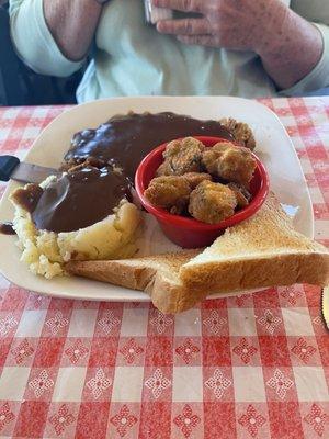 Country Fried Steak, Mashed Potato's and Fried Okra