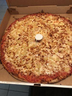 A large extra cheese and pineapple pizza!