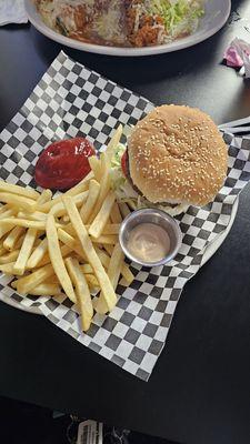 Hamburger and fries