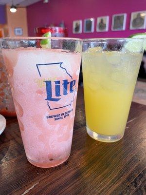 Strawberry Margarita (frozen), Mango Margarita (on the rocks)