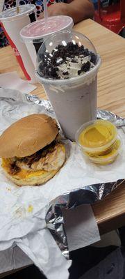 The Chili Chicken Crunch combo, with Large Cut Fries and an Oreo Shake!