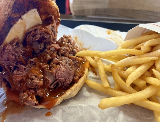 Super Roast Beef with cheese and barbecue sauce.