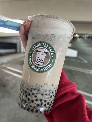 Sesame Milk Tea with small pearls