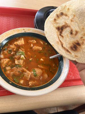 Menudo with handmade tortillas