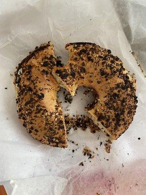 Burnt bagel. Nasty, watered down, overpriced coffee.