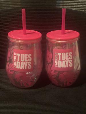 T-Mobile Tuesday giveaway, plastic water tumbler with straw.