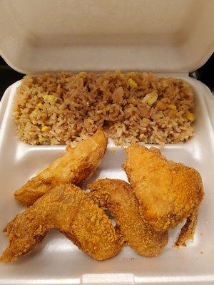 3 wings and shrimp fried rice platter.  Enough for one person.