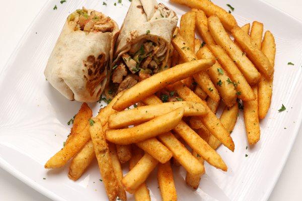 Chicken Shawarma Wrap served with fries