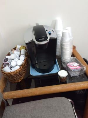 K-cup machine in the waiting room!