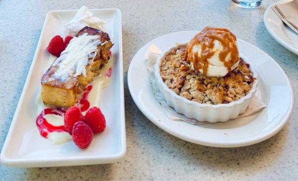 Apple Strudel with ice cream, bread pudding with rasberries