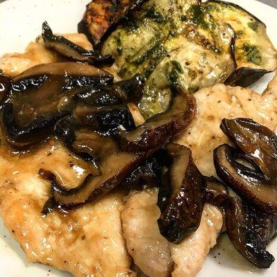 Chicken mushroom Scaloppina with side of Roasted Eggplant