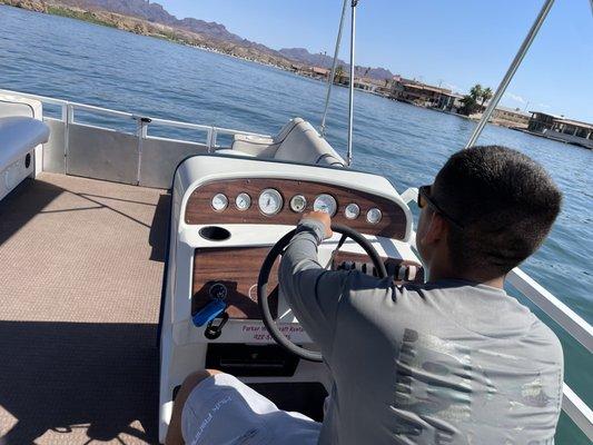 The rented boat on the water