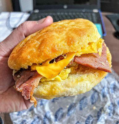 Country ham, egg and cheese biscuit