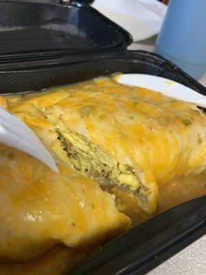 Take out Reg size Santa Fe Breakfast burrito with hot green chili