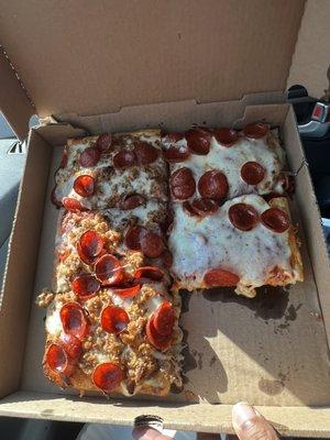 Sicilian: 3 pepperoni with sausage and 2 pepperoni