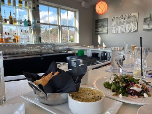 Bar with a view! poblano artichoke dip