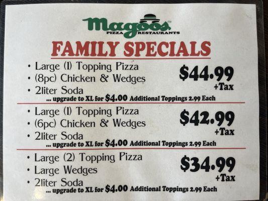 This is their FAMILY SPECIALS. Prices have gone up a lot but that seems to be the trend everywhere‍