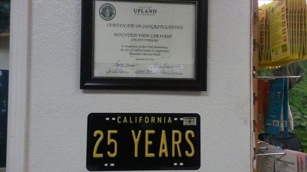 Wow.....25+ years in business.....certificate from upland mayor himself.