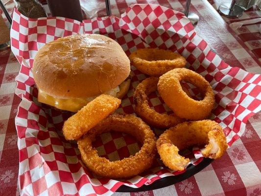 Burger and onion rings!