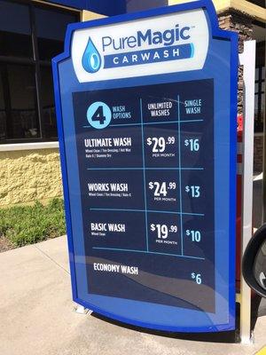 Wash menu