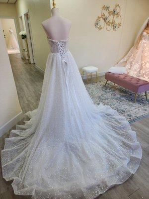 Beautiful sparkly wedding dress with detachable sleeves for brides who likes to have 2 different looks on their wedding day.