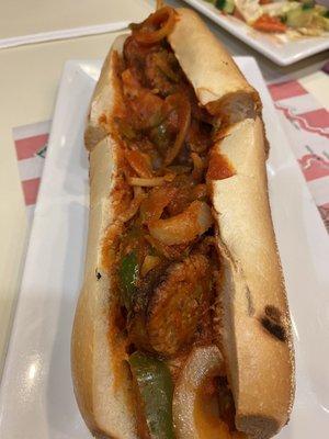 Delicious Sausage & Peppers Hot Sub!