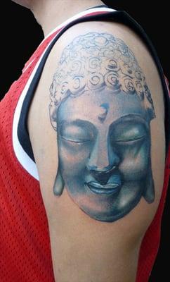 5 hours into a large Buddha head referenced from photos I took with clients help.