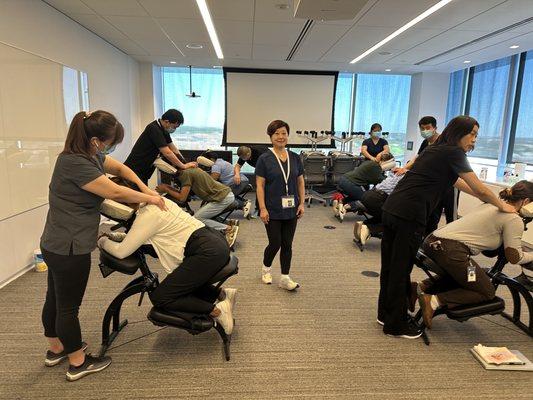 Successful chair massage event at Nestle office in Arlington VA.