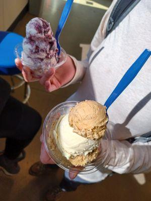 Top - blueberry cobbler ice cream . Bottom - banana and graham cookie ice cream. Total cost about $11 for both.