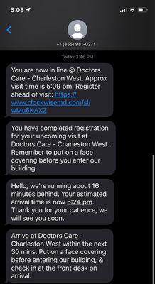 Text messages from Doctors Care "waitlist"