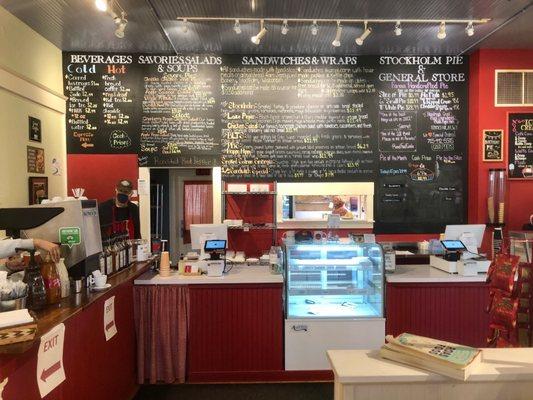 Menu and cash registers.