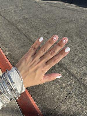 White winter nail with snowflakes