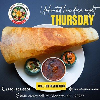 Unlimited dosa night every thursdays