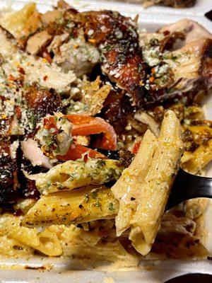 Jerk Chicken Rasta Pasta - large - penne with Alfredo, red peppers, onions and jerk chicken