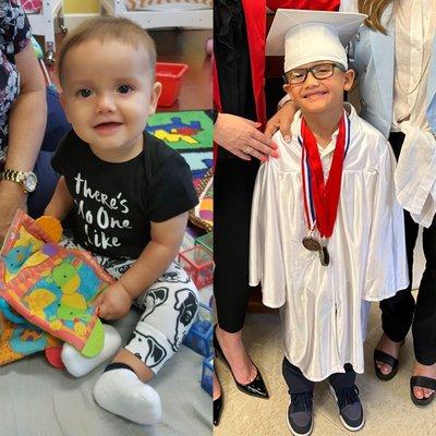 Gio's first day at preschool at 7 months and his graduation day at 5 years old