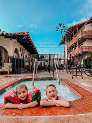 Hot tub with the restaurant patio in the background