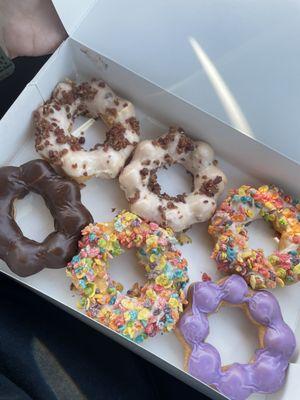 Maple bacon, Fruity Pebbles, Chocolate, and Ube