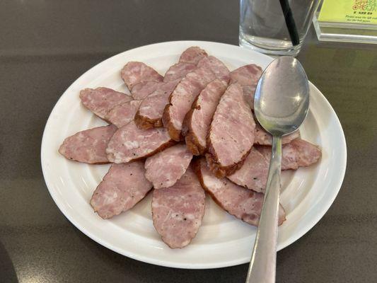 Smoked sausage made with chunks of pork