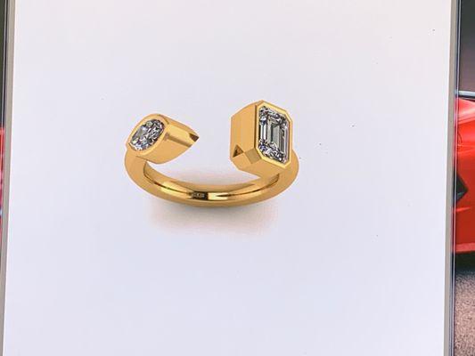 18 k gold and Emerald and marquis diamonds