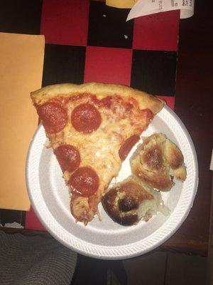 Pepperoni pizza and garlic rolls