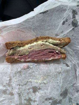 Corn Beef and Liver Paste on Pumpernickel