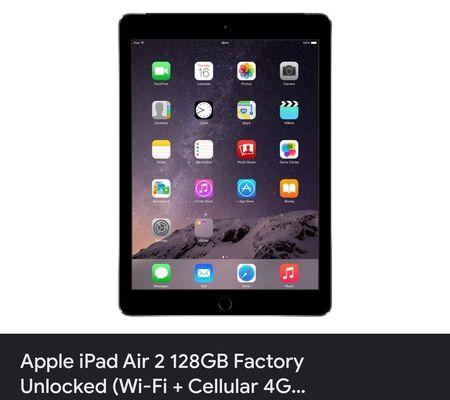 Apple iPad Air 2 128GB LTE Cellular Unlocked Verizon/T-Mobile/AT&T $300.00