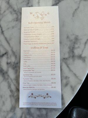 Men soft opening menu