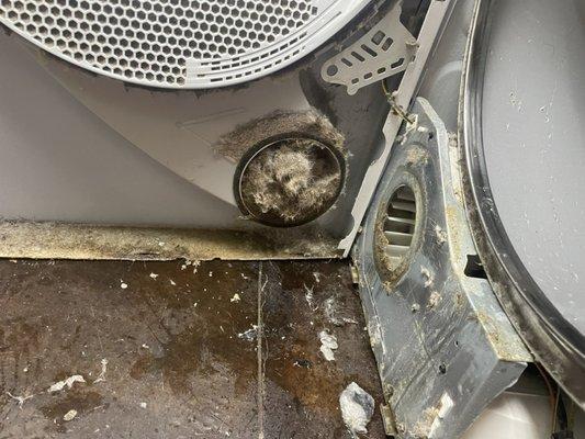 Cleaning a dryer blocked with lint.