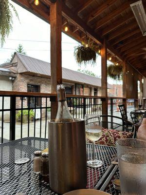 Patio seating. Half price bottle of wine night.