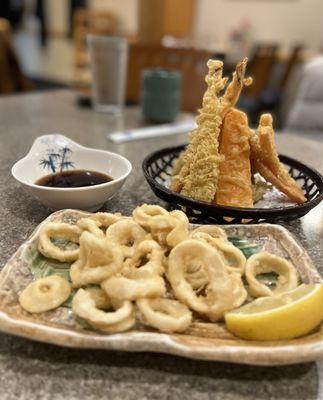 Calamari, tempura shrimp and veggies