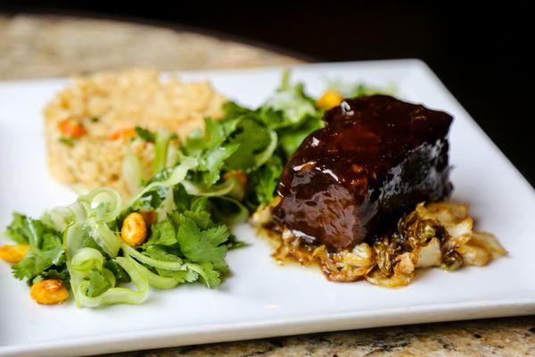 Ginger Beer Braised Beef Short Ribs | Brown Butter, Garlic & Ginger Fried Rice, Caramelized Savoy Cabbage, Curry Roasted Peanut & Herb Salad