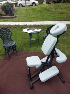 The set up of my chair massage at one of my onsite, outdoor, events.