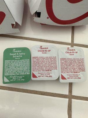 Dipping Sauces: Sweet & Spicy Sriracha sauce and Chick-fil-A sauce