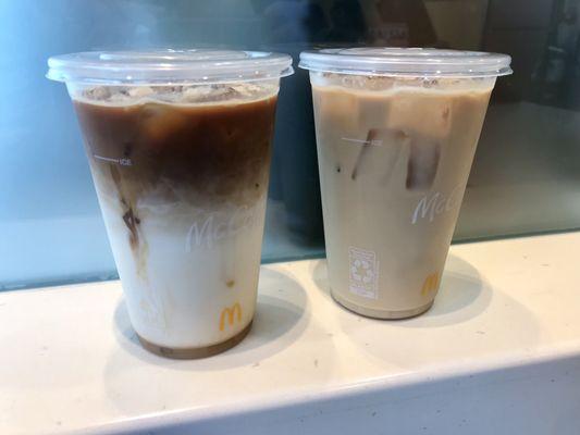 Iced caramel macchiato and vanilla latte